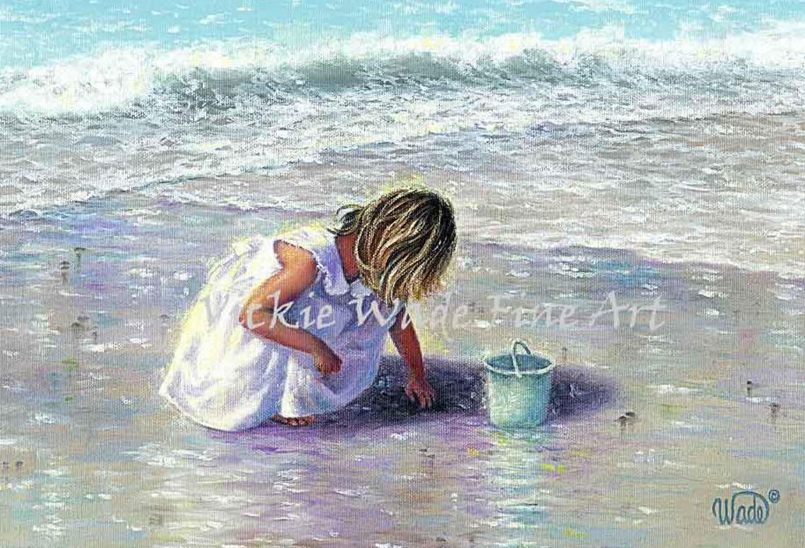 Little Blonde Girl Playing on the Beach With a Bucket Poster - Image 2