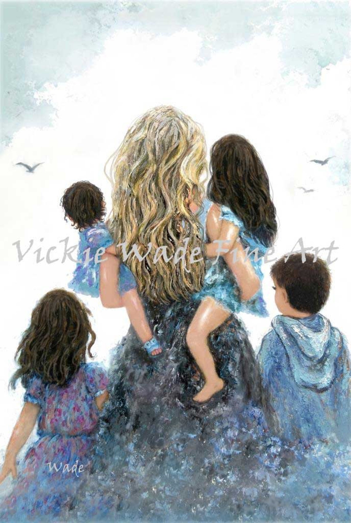Mother Gathering Her Four Children Close in a Loving Embrace Poster