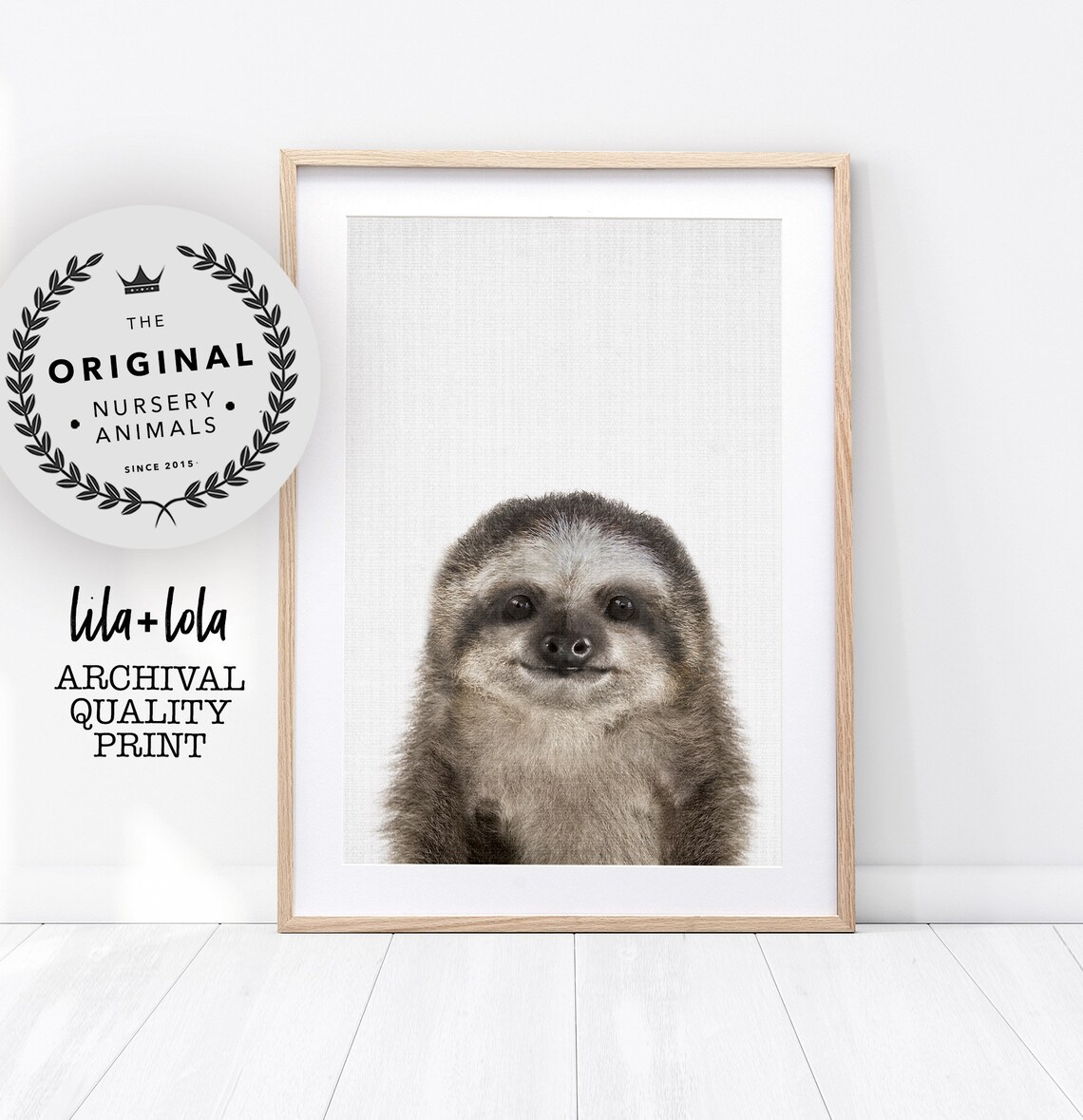 Cute Baby Sloth Nursery Animal Photo Style Sweet Archival Print