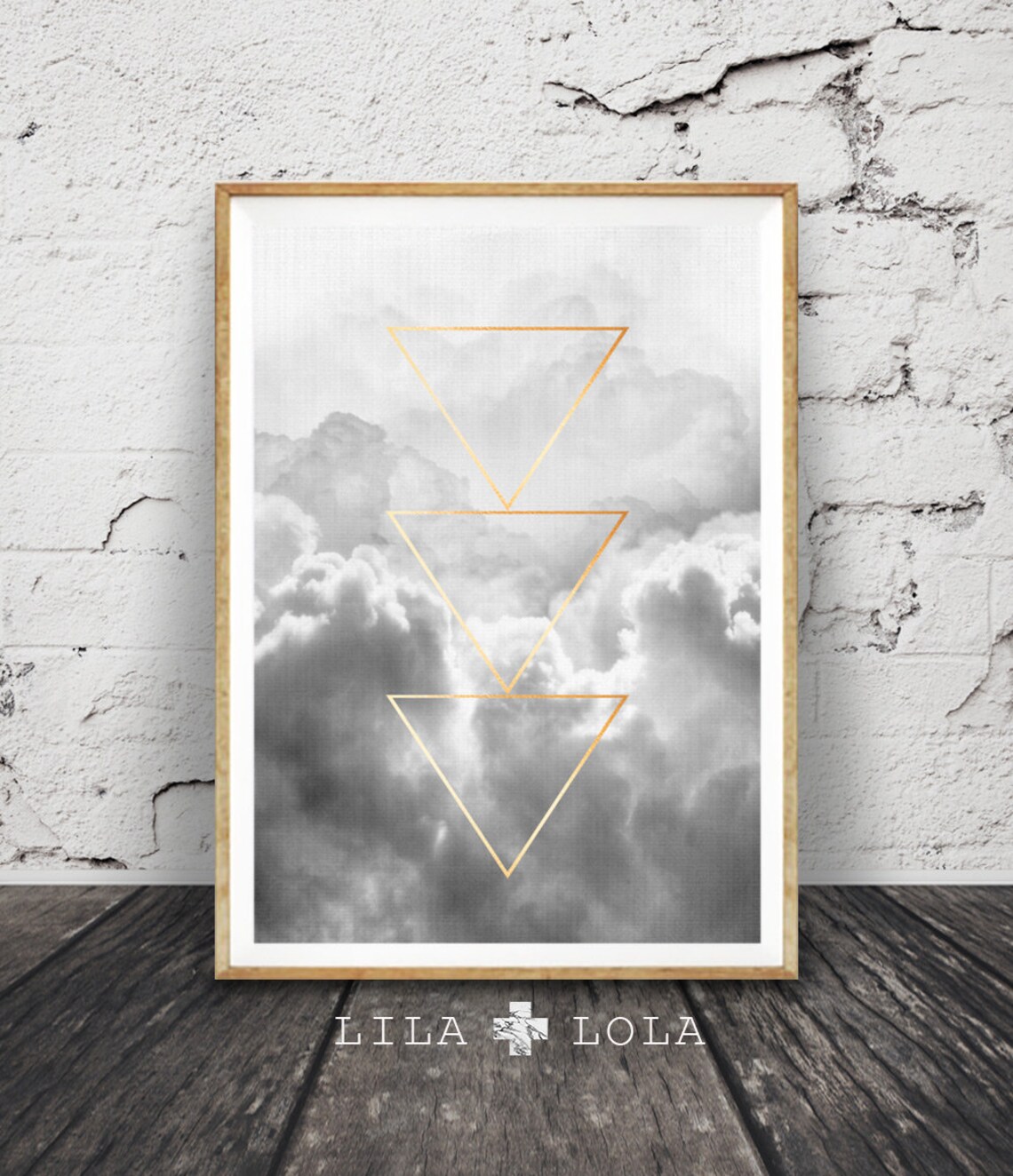 Gold Triangles Cloud Art Print, Geometric Wall Decor