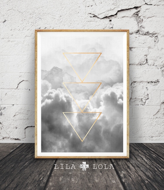 Gold Triangles Cloud Art Print, Geometric Wall Decor