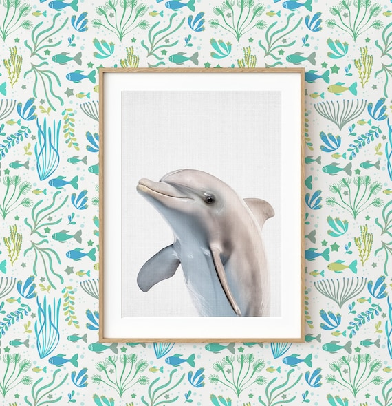 Dolphin Nursery Soft Watercolor Ocean Animal Baby Room Art Poster