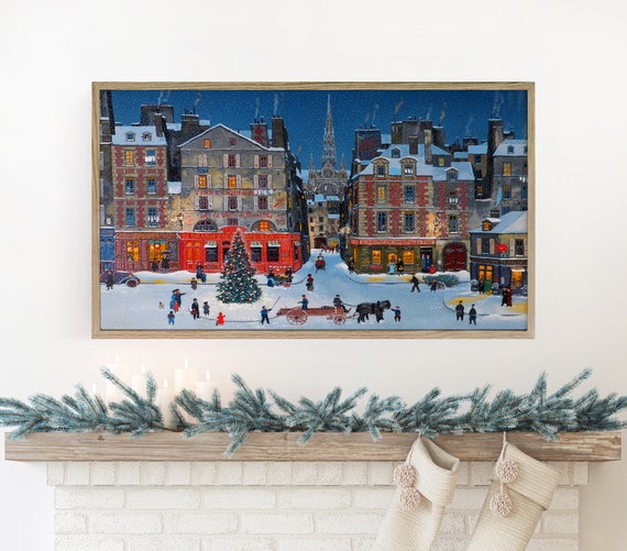Christmas Village Town Tree Art Print