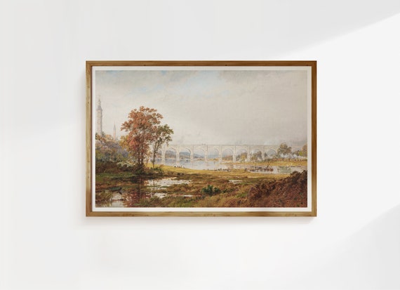 Rustic River Landscape Vintage Painting Rustic Landscape Print Decor Oil Painting
