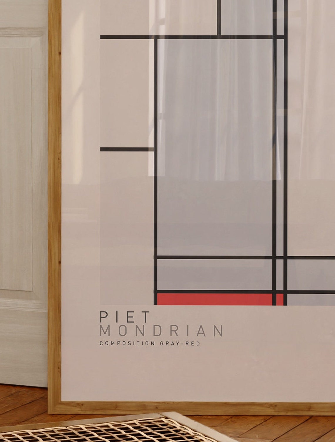 Piet Mondrian Composition With Gray And Red Artwork Abstract Home Decor Print Minimalist Wall Art Gift - Image 3