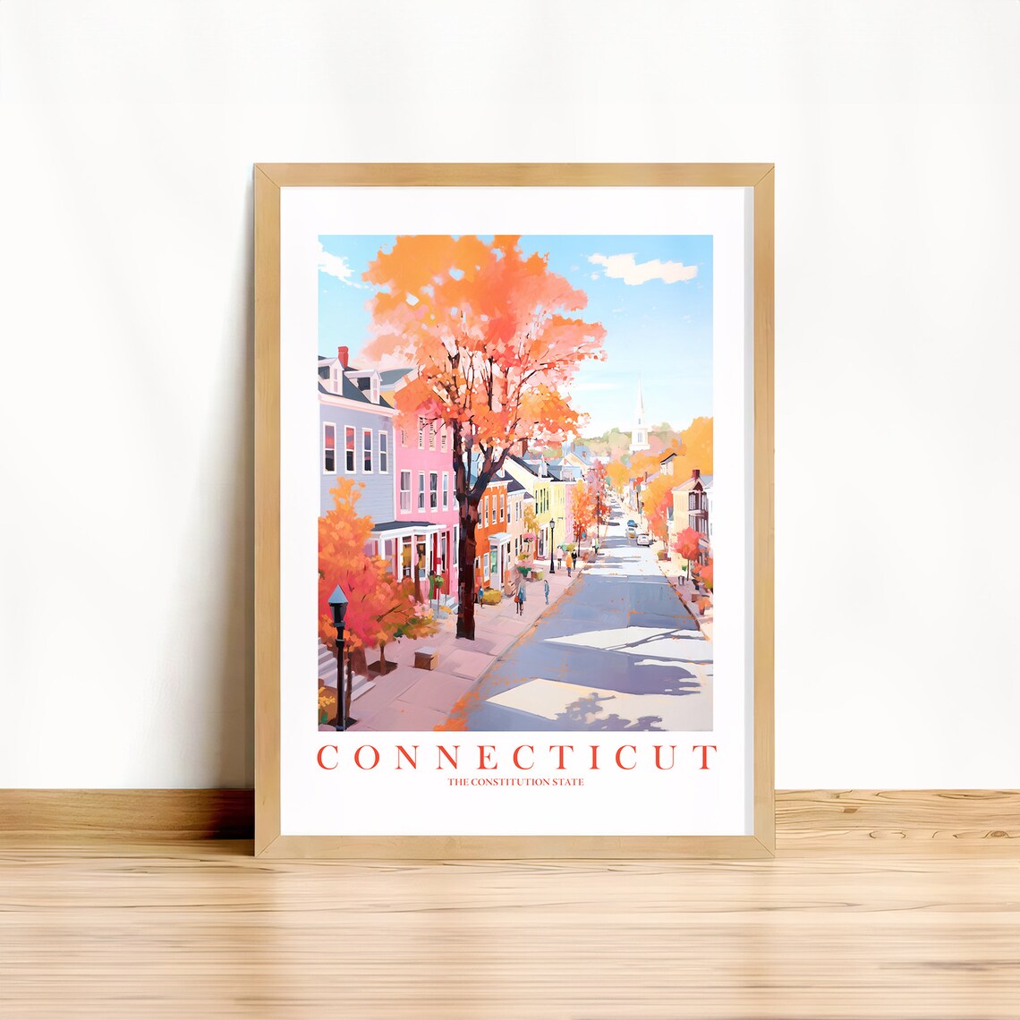 Connecticut Fall Street Autumn Colors New England Travel Poster