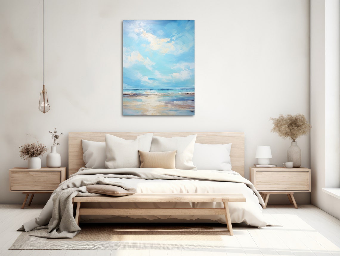 Serene Light Blue Abstract Seascape Under Soft Cloudy Sky Poster - Image 2