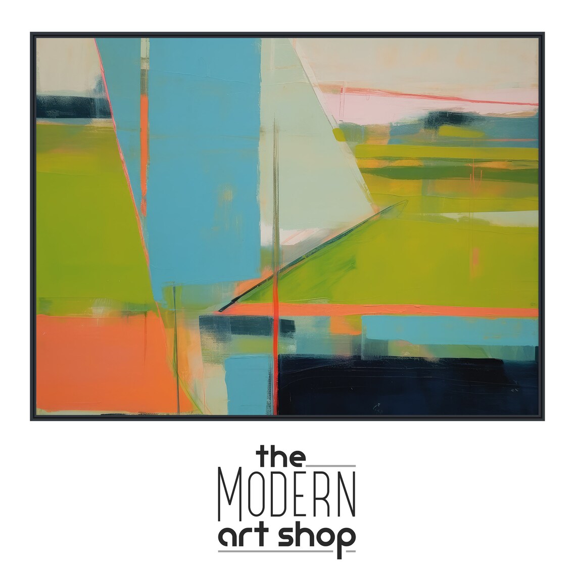 Large Abstract Wall Art Framed Print Modern Abstract Painting Extra Large Teal Green Orange Artwork Vista 2 - Image 4