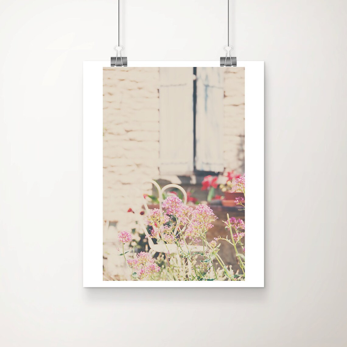 Provence France Pink Wildflowers Country Window Floral Photo Print