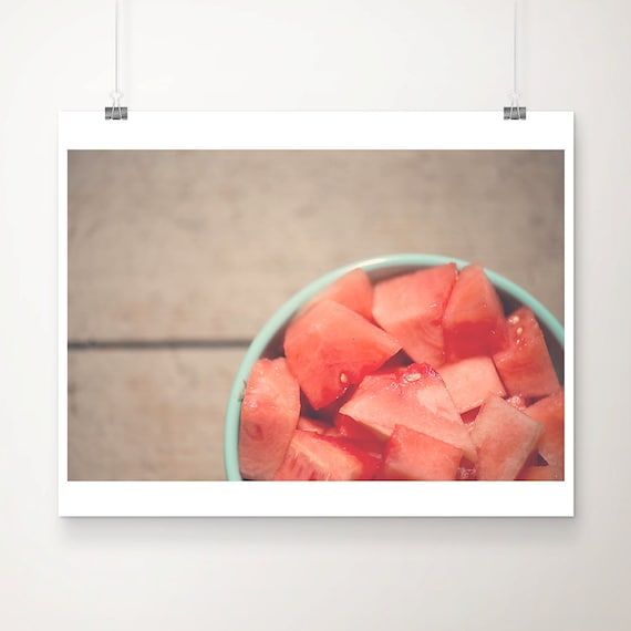 Watermelon Print Food Photography Kitchen Wall Art Farmhouse Decor Large Fruit Coral