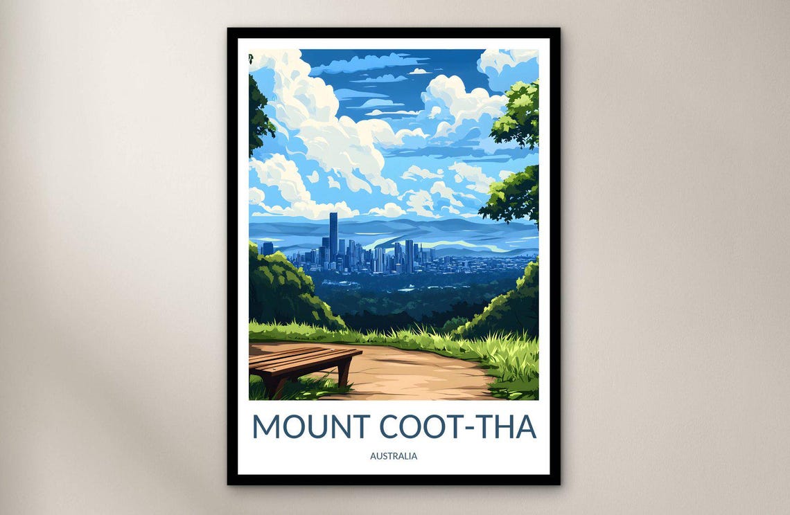 Mount Coot-Tha Australia City Skyline Lookout Vintage Travel Poster