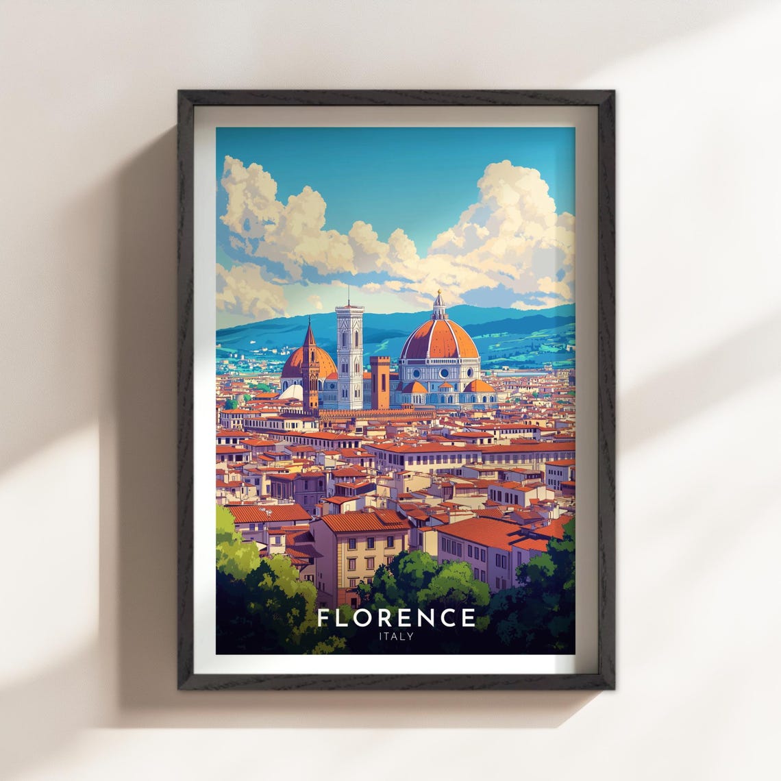 Florence Italy Duomo Cathedral Skyline Sunny Day City Travel Poster