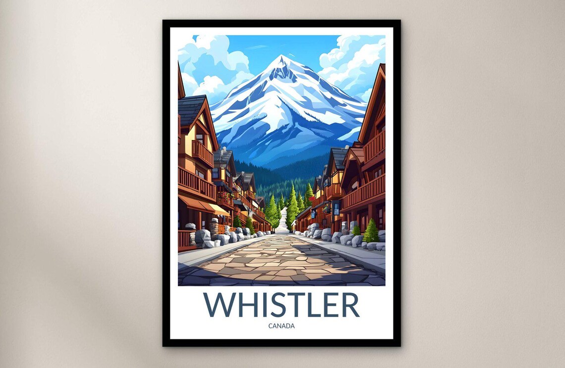Whistler Canada Snowy Mountain Peak Village Street Travel Poster