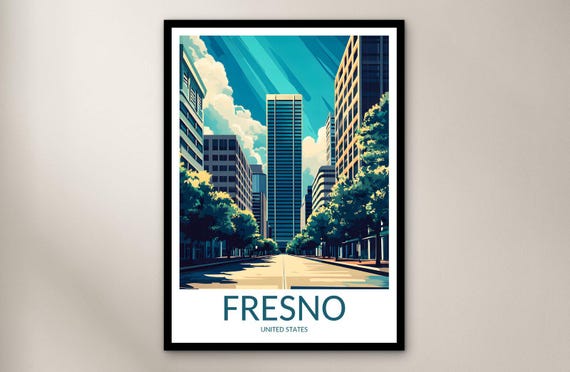 Fresno Travel Poster Wall Art Print United States Home Decor Gift North America Illustration