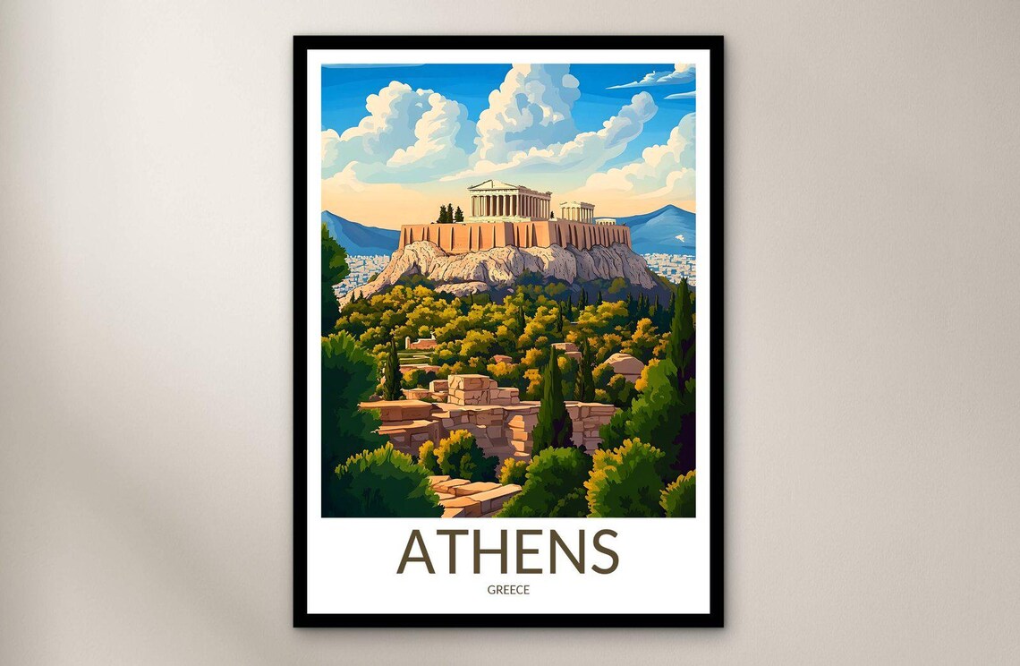 Athens Greece Acropolis Parthenon Hill Ancient View Travel Poster