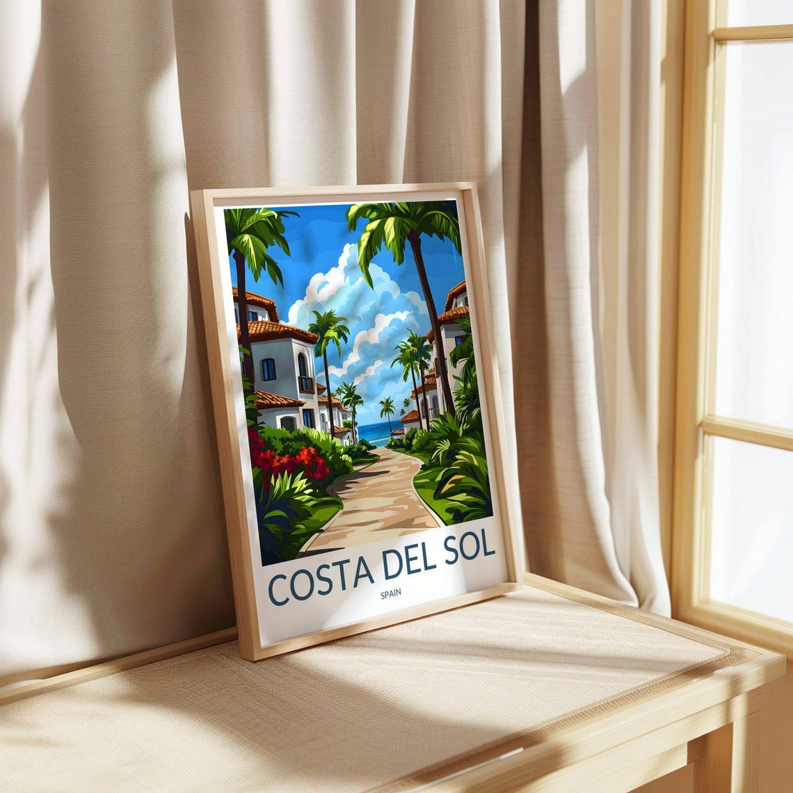 Costa Del Sol Spain Palm Lined Beachfront Villa Travel Poster - Image 4