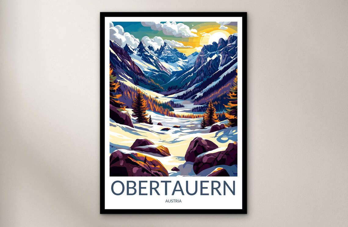 Obertauern Austria Snowy Alpine Valley Peaks Winter Travel Poster