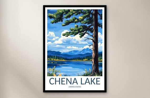 Chena Lake Alaska Pine Tree Mountain Lakeside Reflection Poster