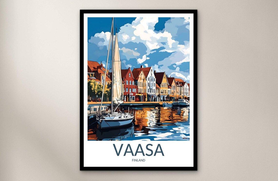 Vaasa Finland Sunny Sailboat Harbor Waterfront Travel Poster