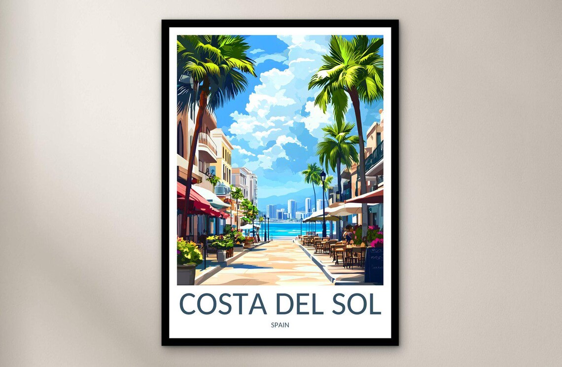 Costa Del Sol Spain Palm Seaside Cafe Promenade Travel Poster