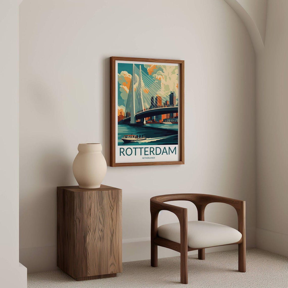 Rotterdam Netherlands Erasmus Bridge River Skyline Travel Poster - Image 2