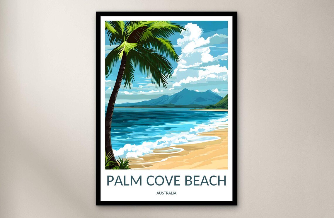Palm Cove Beach Australia Tropical Shoreline Vintage Travel Poster