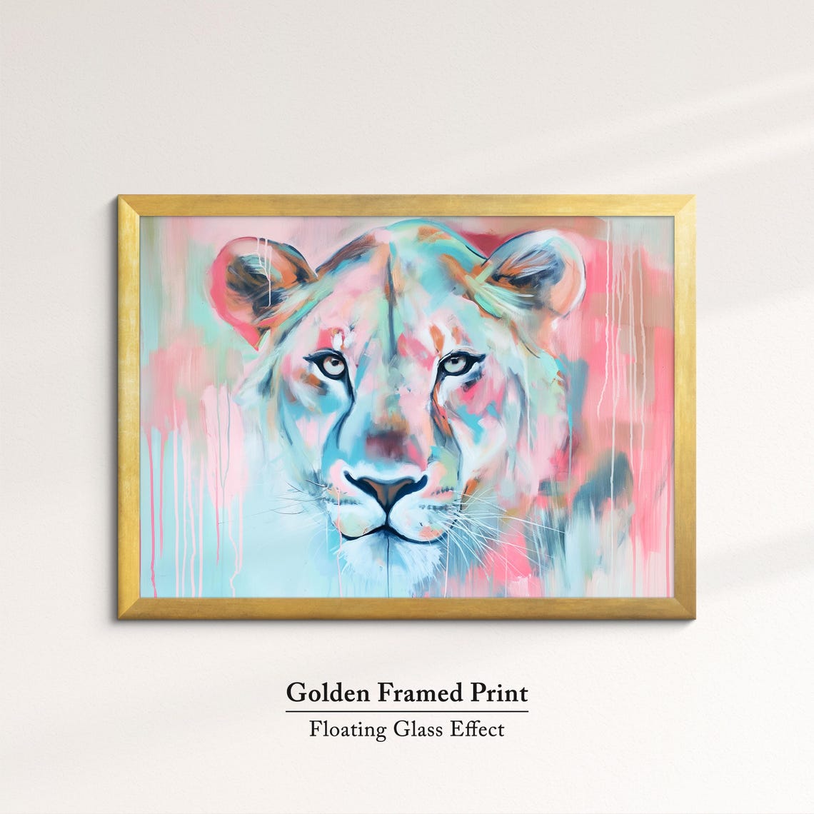 Lioness Pink Teal Pastel Abstract Face Close Up Wildlife Art Poster - Image 5