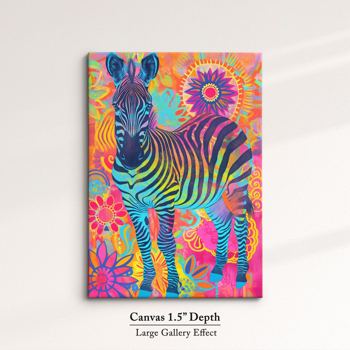 Zebra Rainbow Psychedelic Standing Full Body Floral Portrait Poster - Image 3