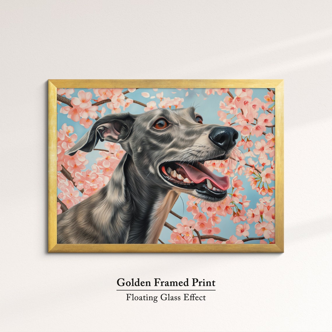 Grey Greyhound Side Profile Smiling In Cherry Blossoms Spring Poster - Image 5