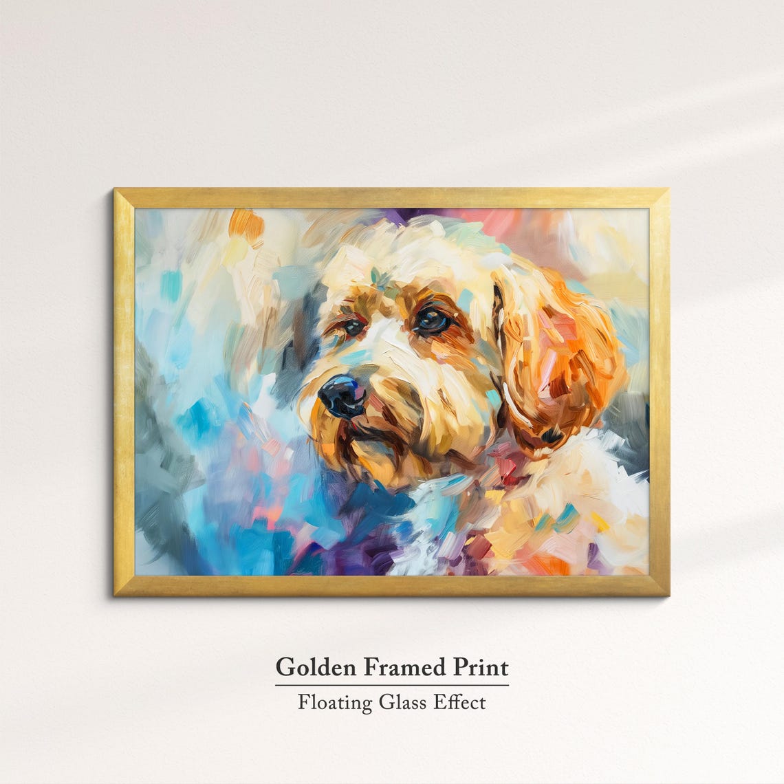 Cockapoo Portrait Apricot Wavy Coat Blue Pink Abstract Dog Poster - Image 5