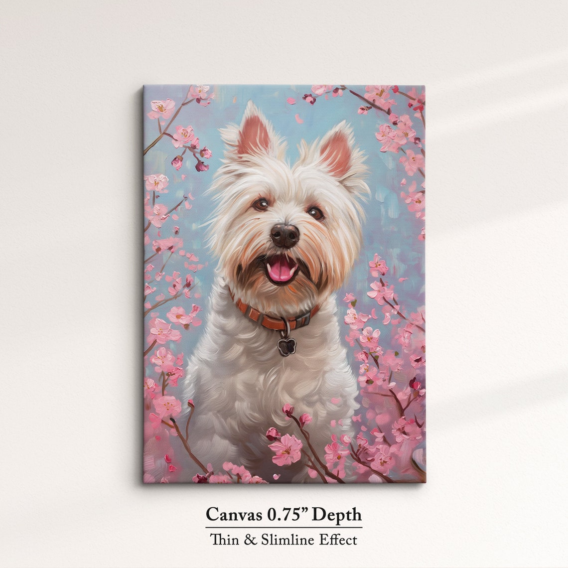 Happy Westie With Orange Collar In Pink Blossoms Blue Sky Poster - Image 4