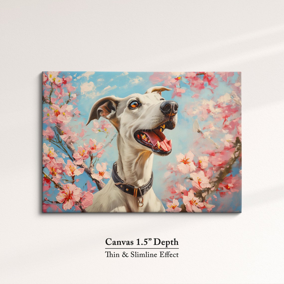 Joyful Greyhound Dog In Pink Cherry Blossoms Spring Floral Wall Poster - Image 3