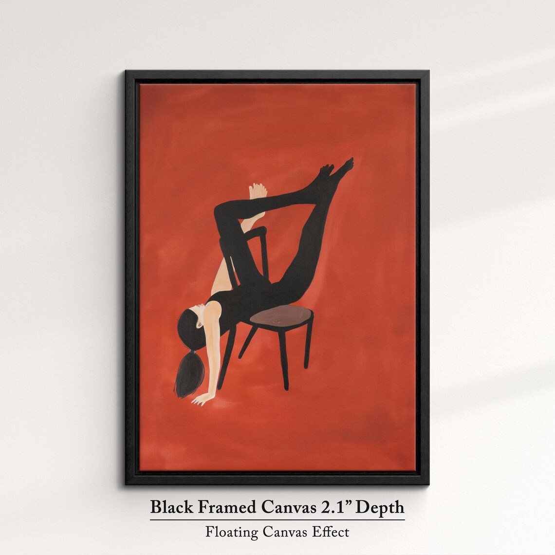 Woman Yoga Pose Chair Minimalist Burnt Orange Modern Figure Dance Art Poster - Image 2