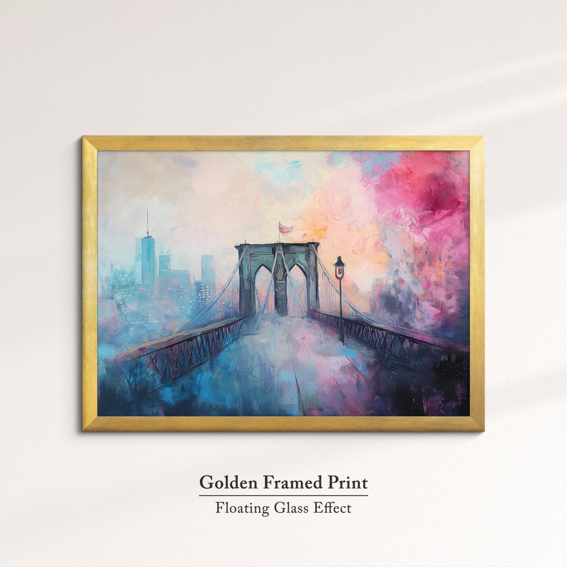 Brooklyn Bridge New York Misty Pink Sunrise Impressionist Art Poster - Image 5