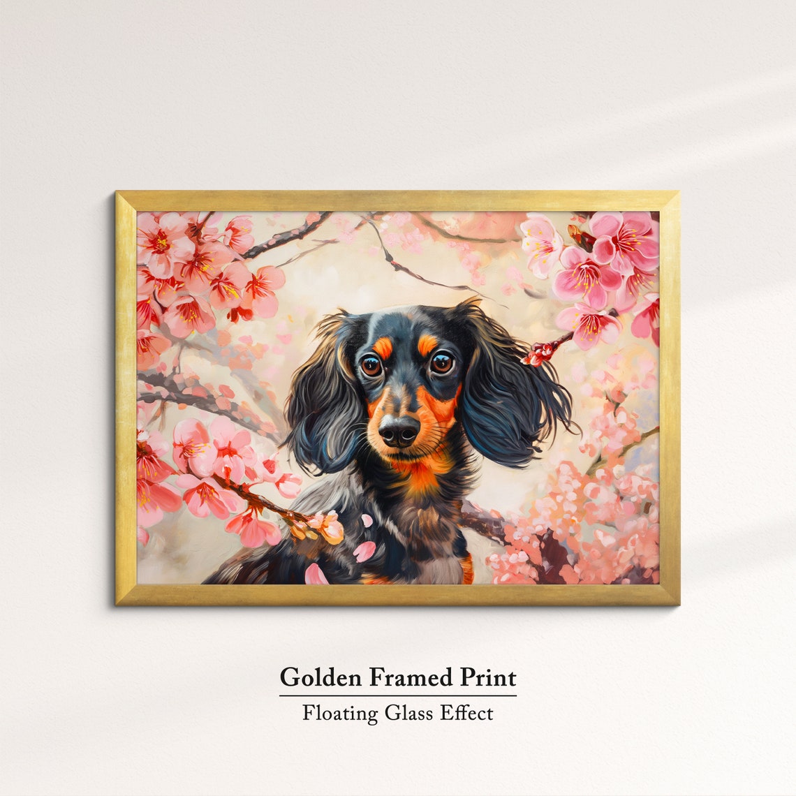 Long Haired Dachshund In Cherry Blossoms Cute Black Tan Dog Poster - Image 5
