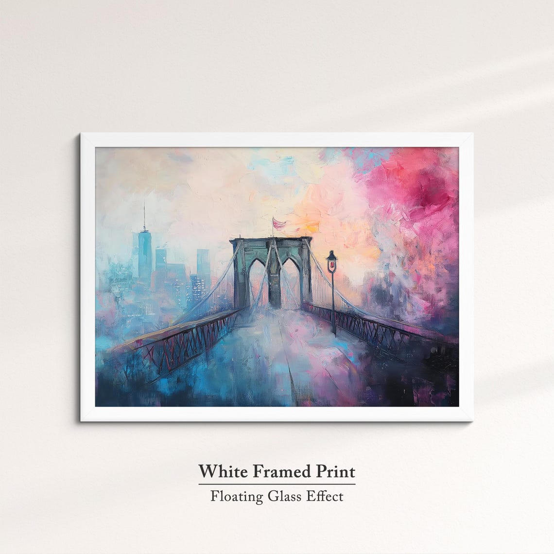 Brooklyn Bridge New York Misty Pink Sunrise Impressionist Art Poster - Image 7