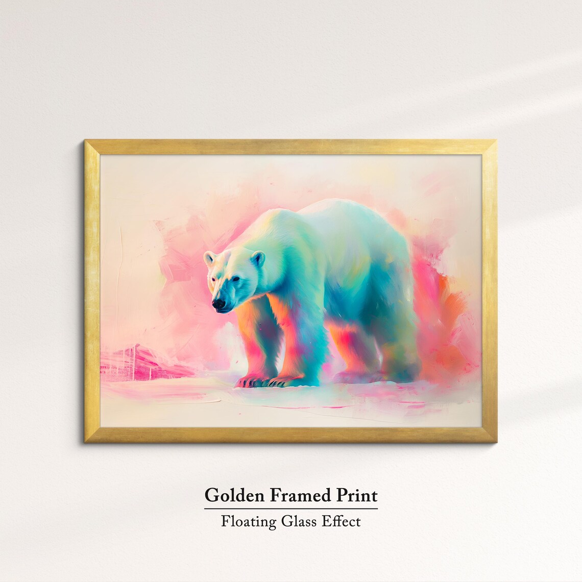Polar Bear Walking Colorful Pink Teal Abstract Wildlife Wall Art - Image 5