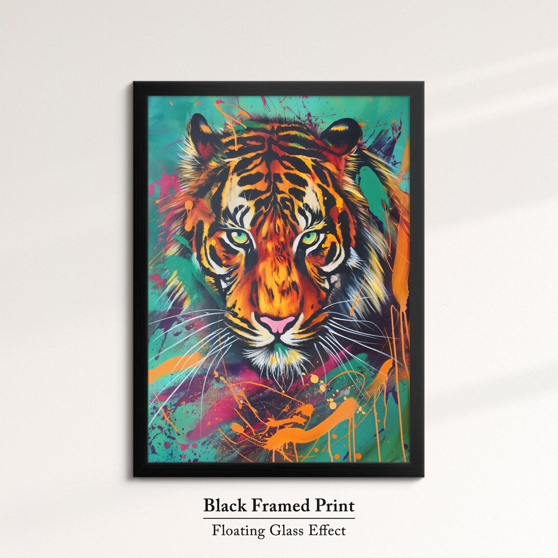 Colorful Tiger Face Portrait Pop Art Painting Neon Splatter Wall Decor Poster - Image 8
