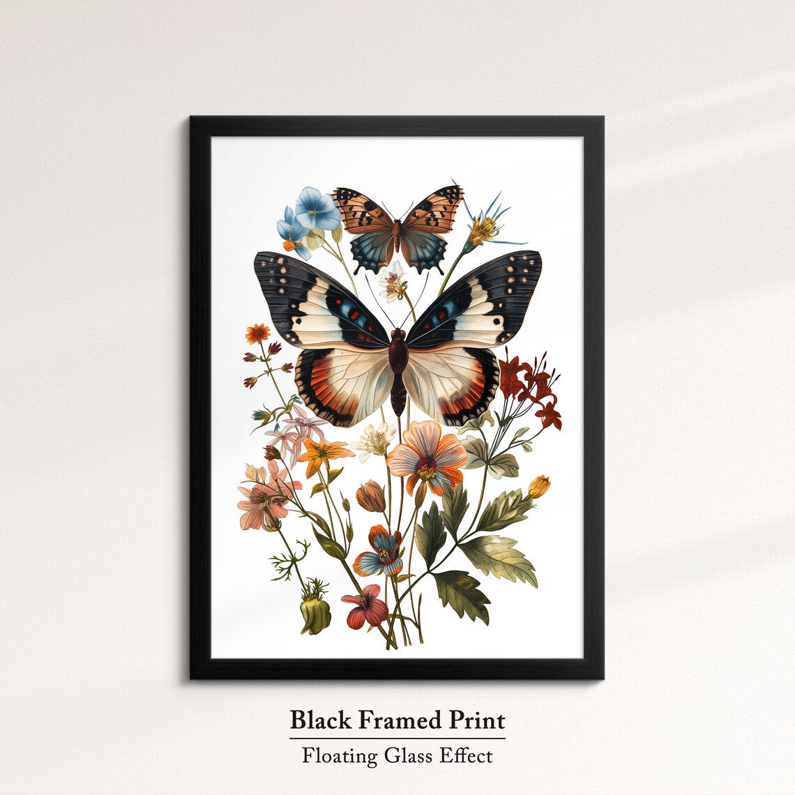 Vintage Botanical Butterflies With Wildflowers White Art Poster - Image 8