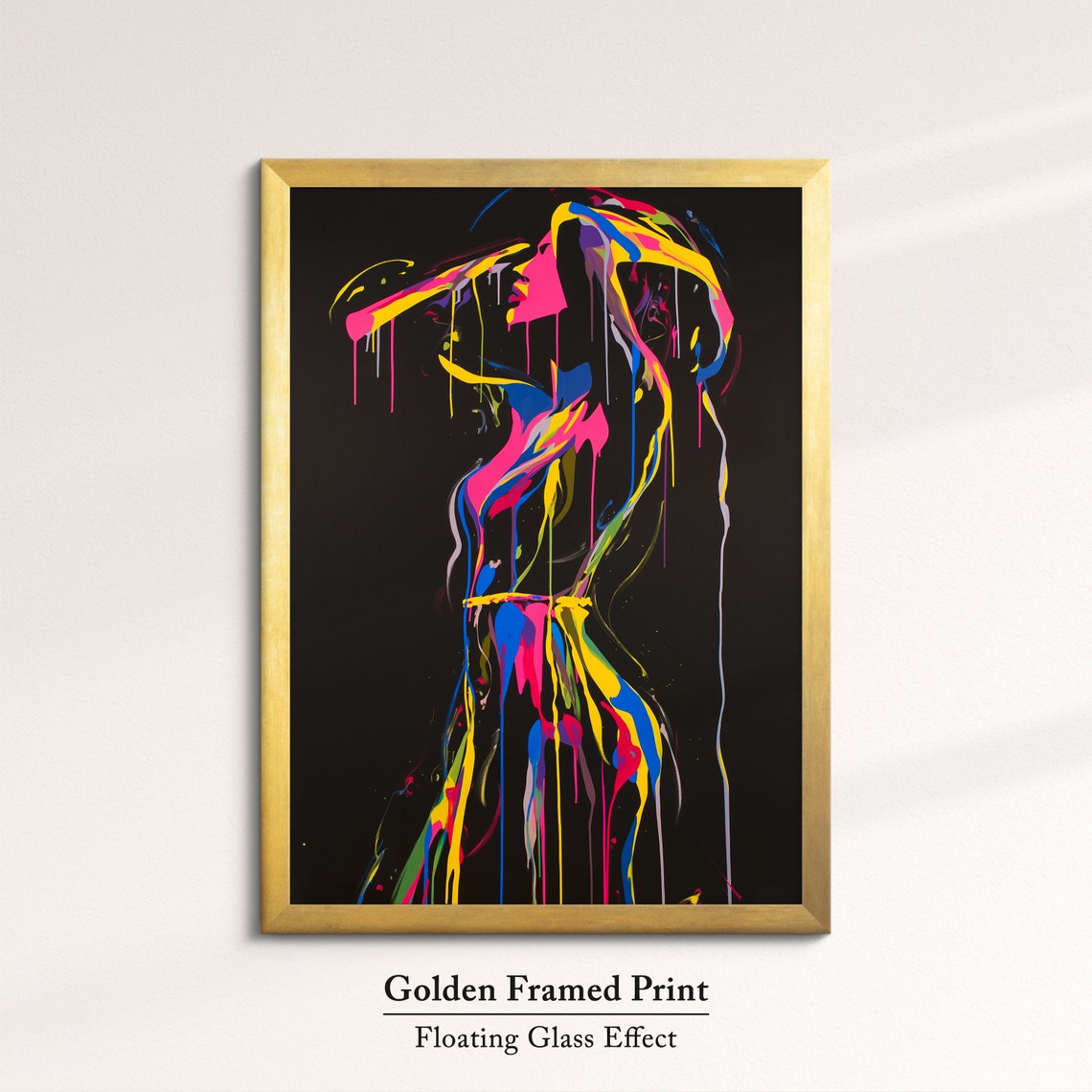 Neon Paint Splash Standing Woman With Flowing Hair Dark Art Poster - Image 5