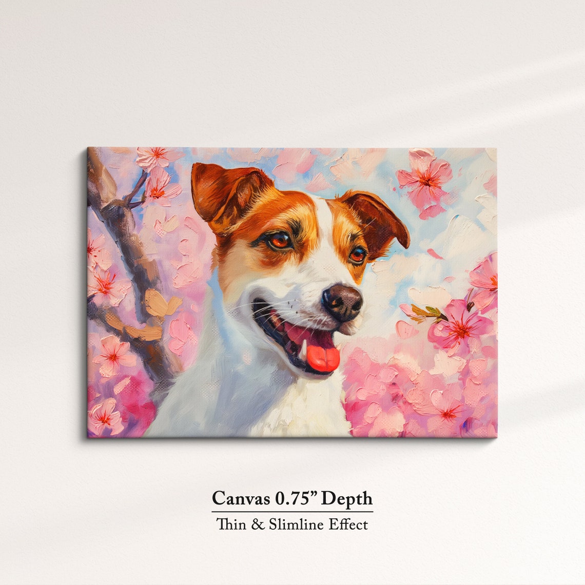 Smiling Jack Russell Terrier Among Pink Blossoms Joyful Dog Art Poster - Image 4