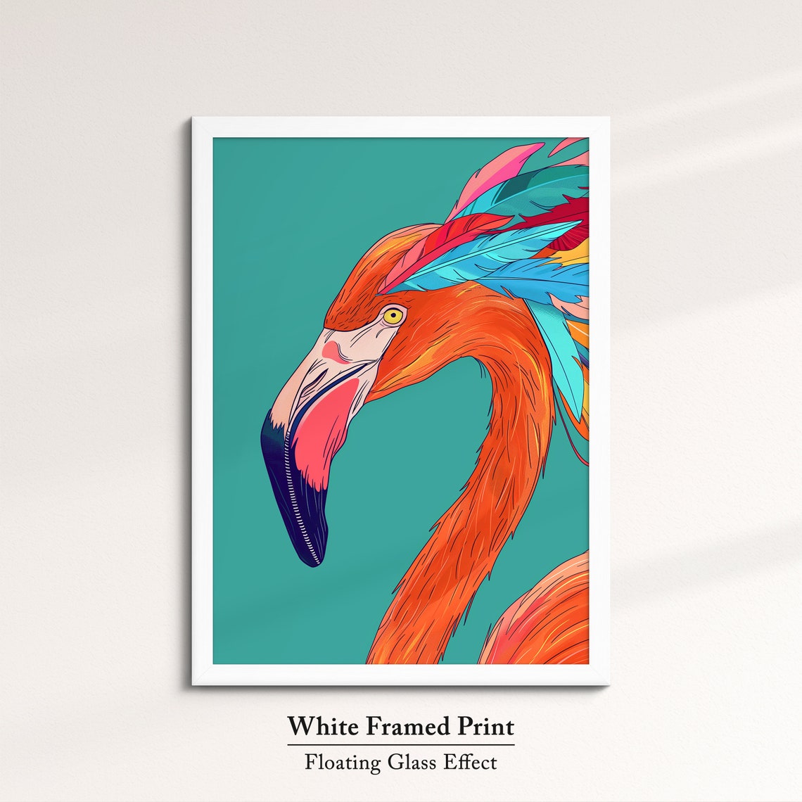 Flamingo Head Profile With Feather Crest Teal Background Art Poster - Image 7