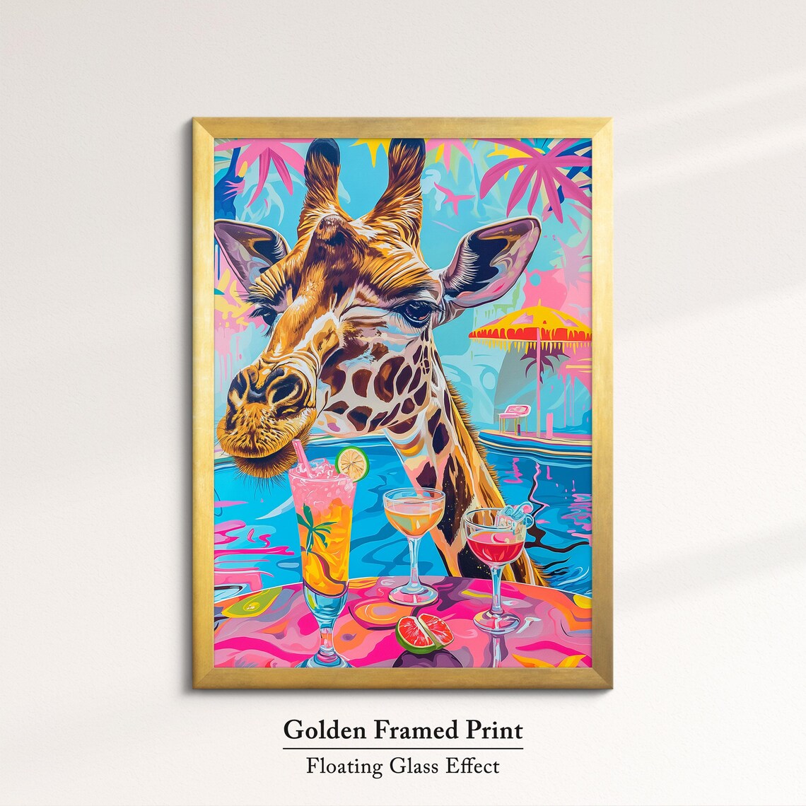 Giraffe Poolside Party Tropical Cocktails Colorful Fun Safari Art Poster - Image 5