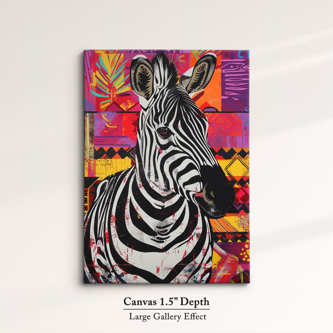 Zebra Black And White Pop Art Portrait Tribal Patchwork Canvas Poster - Image 3