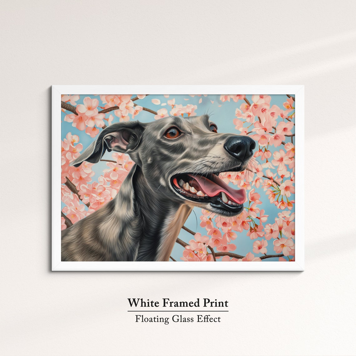 Grey Greyhound Side Profile Smiling In Cherry Blossoms Spring Poster - Image 7