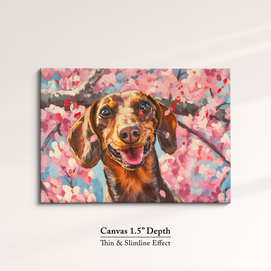 Happy Brown Dachshund Smiling In Cherry Blossom Joyful Pet Wall Poster - Image 3