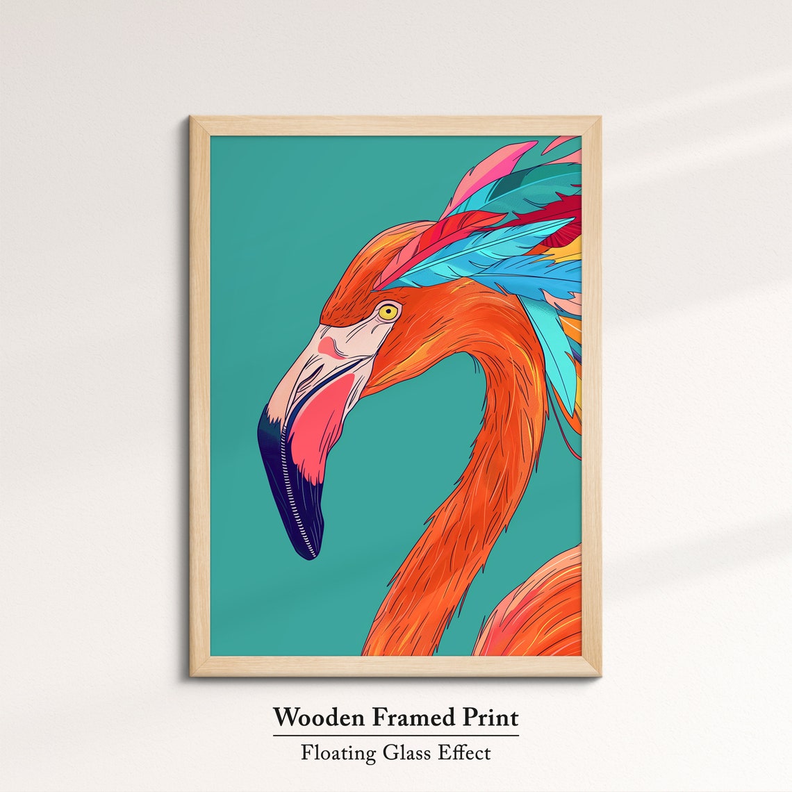 Flamingo Head Profile With Feather Crest Teal Background Art Poster - Image 6