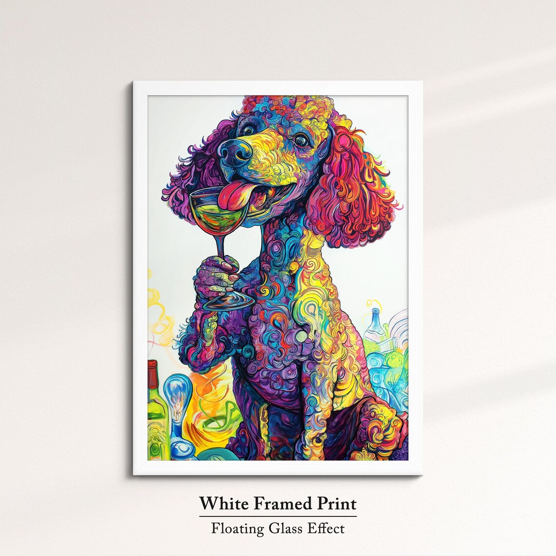Rainbow Poodle Dog Licking Wine Glass Colorful Whimsical Art Poster - Image 7