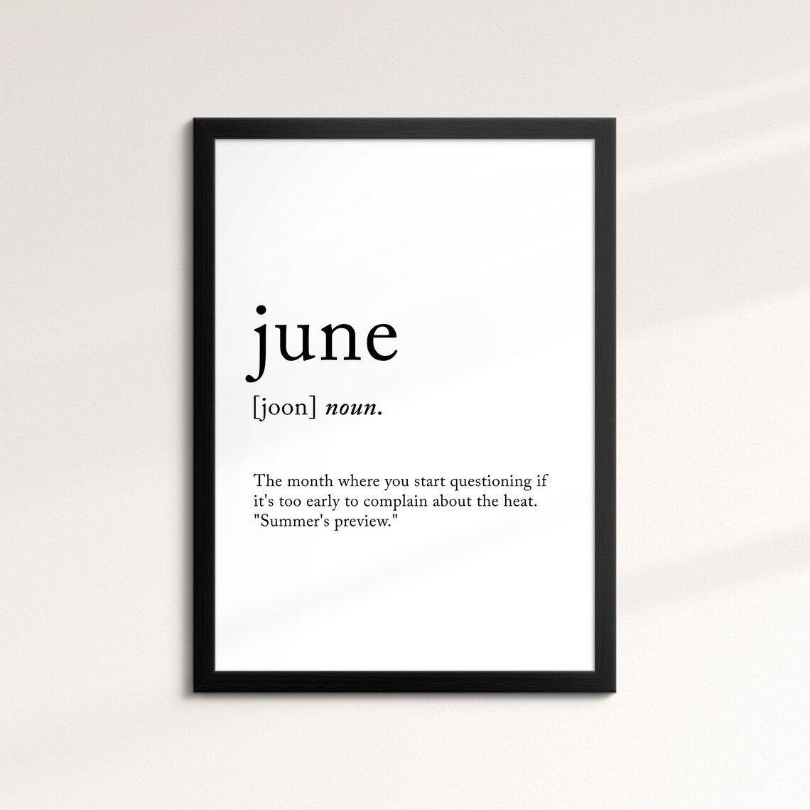 June Minimalist Definition Quote Word Art Framed Print Framed Female Wall Art Lady Poster Feminine Home Decor Gifts For Her