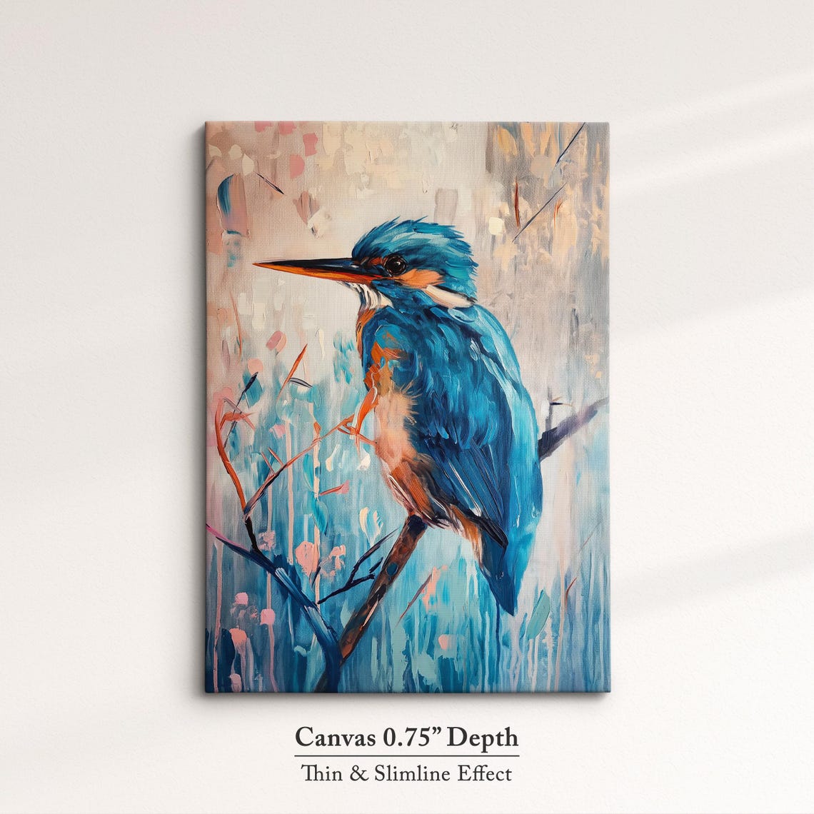 Kingfisher Blue Perched Branch Pink Teal Abstract Bird Painting Poster - Image 4